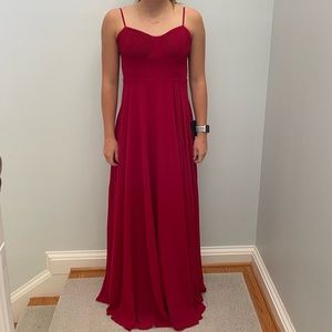 Red Pleated Bustier Maxi Dress